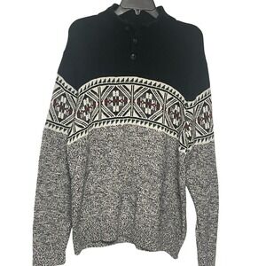 Chaps Fair Isle Holiday Black Cotton Button Down Sweater Mens Large